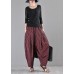 Stylish Red Print Linen Casual Harem  Pants Summer