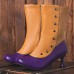 Large Size Women Casual Side  zip Colorblock Comfy Cone Heel Mid Calf Boots