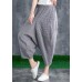 Stitching Cotton Linen Drop Crotch Pants Summer Linen Plaid Loose Large Size