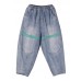 Casual Blue Elastic Waist Harem Summer Cotton Pants