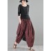 Stylish Red Print Linen Casual Harem  Pants Summer