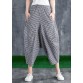 Stitching Cotton Linen Drop Crotch Pants Summer Linen Plaid Loose Large Size