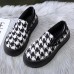 Women Brief Houndstooth Elastic Band Warm Lining Walking Shoes